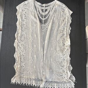 Evelyn K New York Cream Lace Open-Front Vest